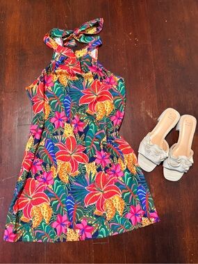 Tropical Floral Halter Mini Dress Size Small